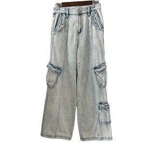 Blank NYC High Rise Wide-Leg Cargo Jeans In Acid Wash Size 26